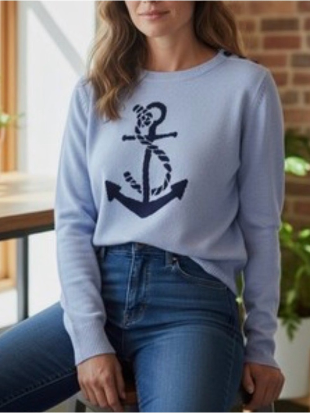 Talbots Light Gray Sweater with Navy Anchor Motif
